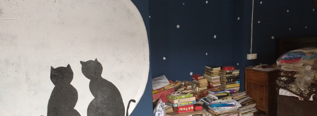 Gatos en la luna pintados a mano